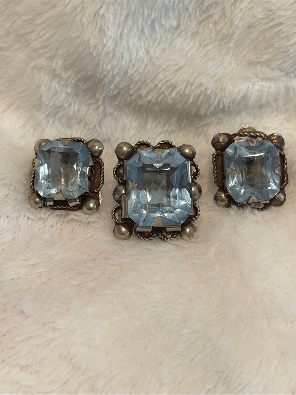 Vintage Blue Glass Mexican Silver Ring +  Screwback Earrings-ring Size 5?